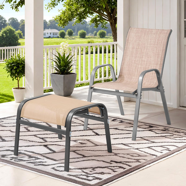 Outdoor Ottoman Set of 2 – Stackable Patio Foot Stool with Textilene & Metal Frame