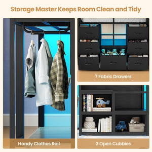 Kids Low Loft Bed Twin with Stairs, LED Lights & Storage
