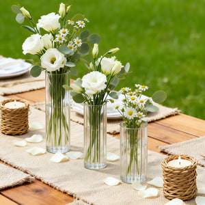 Ribbed Glass Vases Set of 24 – Bulk Clear Glass Centerpiece Vases with Assorted Heights