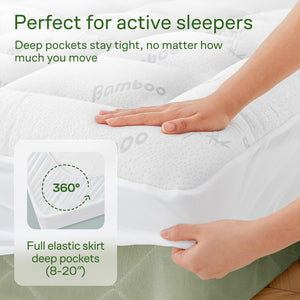 Bamboo Viscose Cooling Mattress Topper – Pillow Top, Deep Pocket, Machine Washable