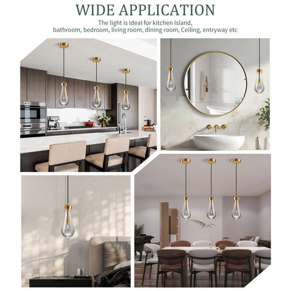 Teardrop Pendant Lights for Kitchen Island Set of 3