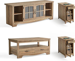 Farmhouse Living Room Table Set 4-Piece with TV Stand, Coffee Table & End Tables
