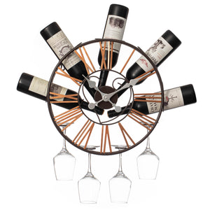 Wall-Mounted Clock Wine Rack with Stemware Holder