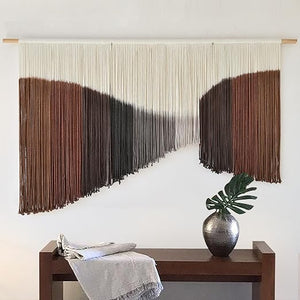 Large Boho Macrame Wall Hanging – Sunset Dip Dye Cotton Tapestry