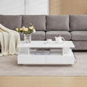 LED Coffee Table with 4 Drawers & Open Shelf – White