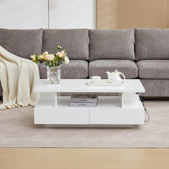 LED Coffee Table with 4 Drawers & Open Shelf – White