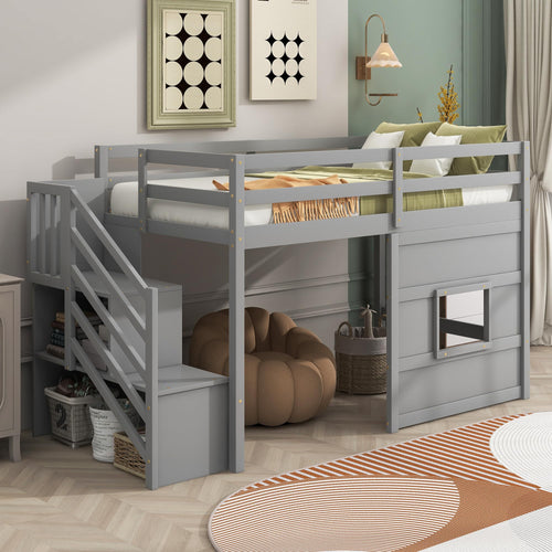 Twin Loft Bed with Storage Staircase & Underbed Space