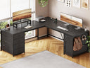 L-Shaped Computer Desk with Drawers, Monitor Shelf & Power Outlet