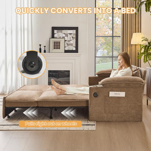 King Size Pull-Out Sofa Bed – 4-in-1 Convertible Sleeper with USB Ports & Storage
