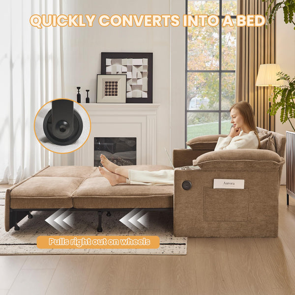 King Size Pull-Out Sofa Bed – 4-in-1 Convertible Sleeper with USB Ports & Storage