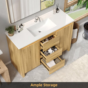 47.2" Mid-Century Bathroom Vanity with Sink, Sensor Light & 3 Drawers