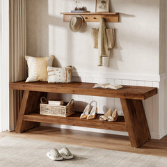 Entryway Bench with Shoe Storage – 2-Tier Solid Wood