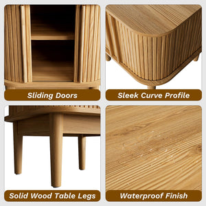 Fluted Nightstand with Sliding Doors, Set of 2