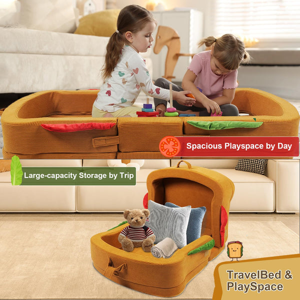 Toddler Travel Bed – Sandwich Style Foam Floor Crib with Safety Rails