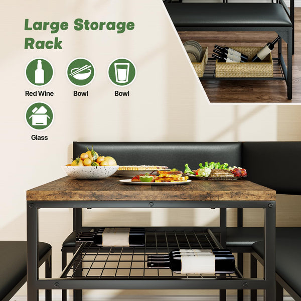 Corner Dining Set with L-Shaped Bench & Storage