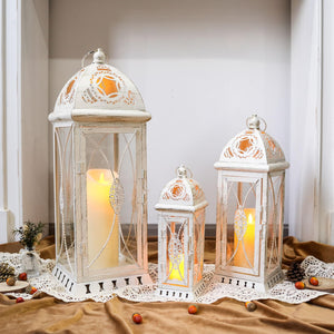 Vintage Metal Candle Lanterns Set of 3 – Indoor & Outdoor Decorative Holders