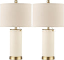 PU Leather Table Lamp Set of 2 with Beige Fabric Shade