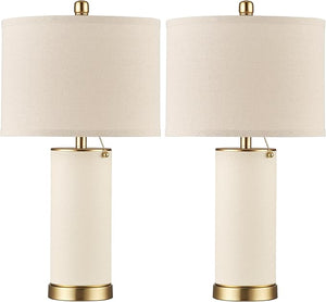 PU Leather Table Lamp Set of 2 with Beige Fabric Shade