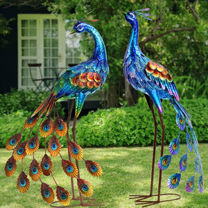Metal Peacock Garden Statues – Set of 2