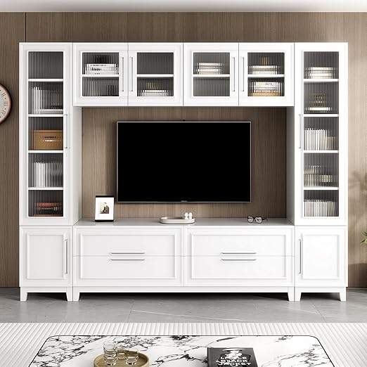 102" Wall Unit Entertainment Center with Glass Doors