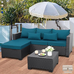 3-Piece Outdoor Wicker Patio Sectional Set with Ottoman & Storage Table