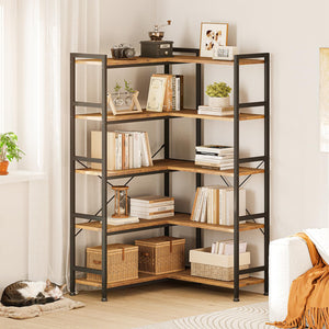 L-Shaped Corner Bookshelf with Metal Frame