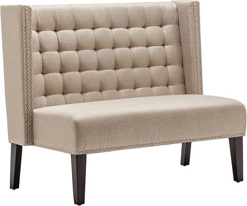 Tufted Loveseat Sofa with Wooden Legs – 2-Seat Upholstered Couch
