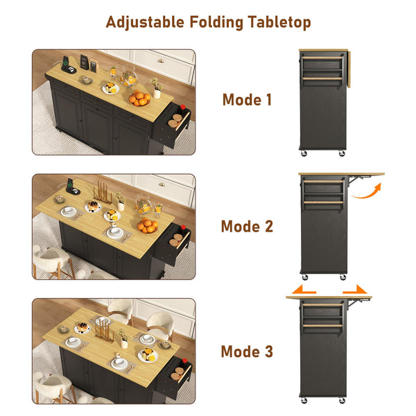 Rolling Kitchen Island with Power Outlet & Drop Leaf