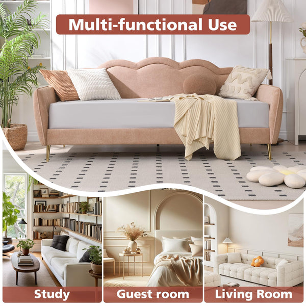 Twin Size Cloud-Shaped Upholstered Daybed | Linen Sofa Bed with Metal Legs