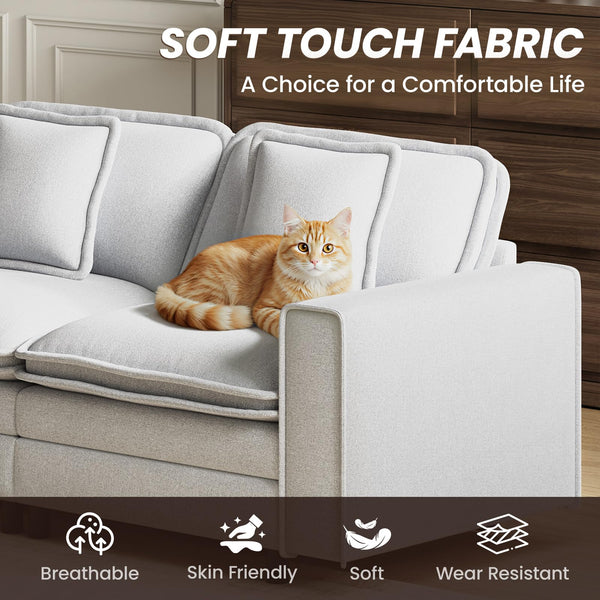 Modular Sectional Sofa with Ottoman – 4-Seat L-Shaped Cloud Couch