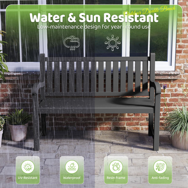 Outdoor Resin Garden Bench – 2-Person Weatherproof Patio Seat