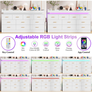 10-Drawer Dresser with Power Outlet and LED Light