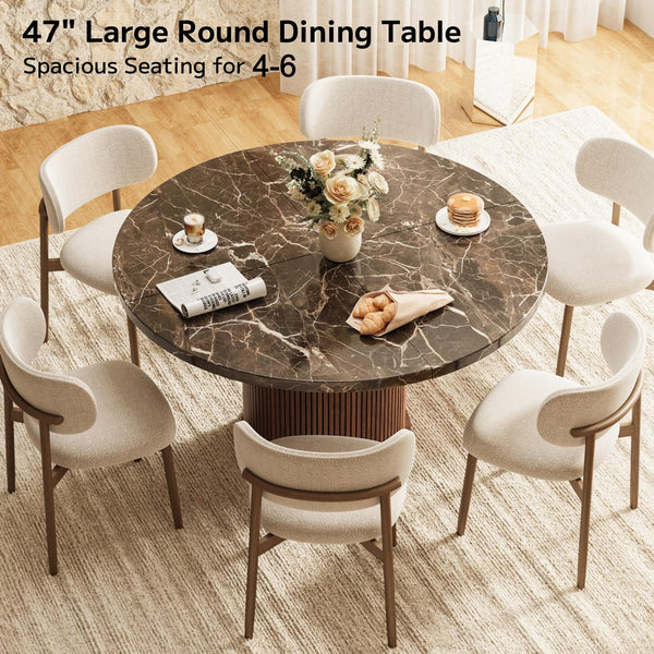Round Dining Table 47 Inch with Storage Shelf & Marble Top