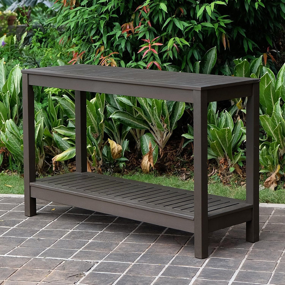 Solid Wood Outdoor Console Table – Dark Brown