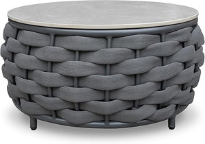 Round Woven Rope Outdoor Coffee Table with Sintered Stone Top