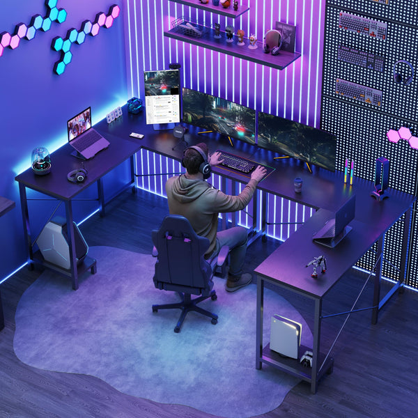 L-Shaped Gaming & Home Office Corner Desk 50 Inch with CPU Shelf
