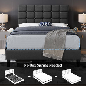 Upholstered Platform Bed Frame with Adjustable Tufted Headboard