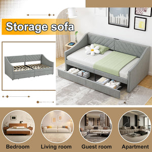 Twin Upholstered Daybed with Storage Drawers