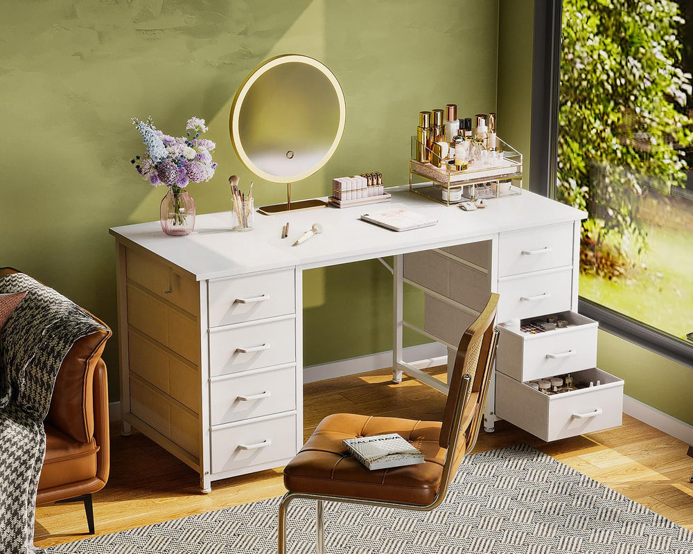 Computer Desk with 8 Fabric Drawers | Metal Frame | Home Office