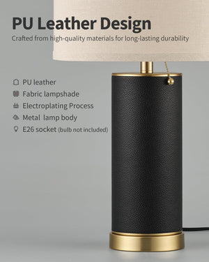 PU Leather Table Lamp Set of 2 with Beige Fabric Shade