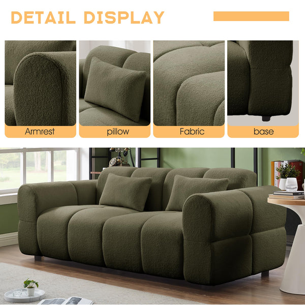 Modern 3-Seater Loveseat Sofa with Lambswool Upholstery