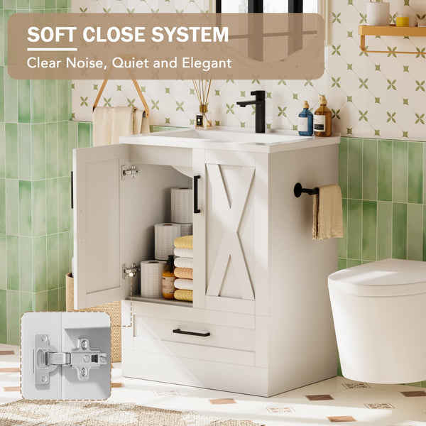 24-Inch Freestanding Bathroom Vanity with Sink and Storage Cabinet