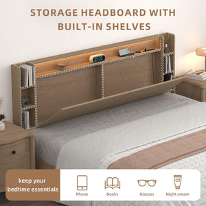 Headboard with Shelves, Charging Station & LED Light