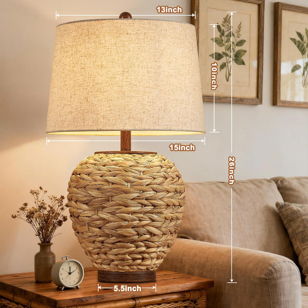 Natural Seagrass Woven Table Lamp with Linen Shade