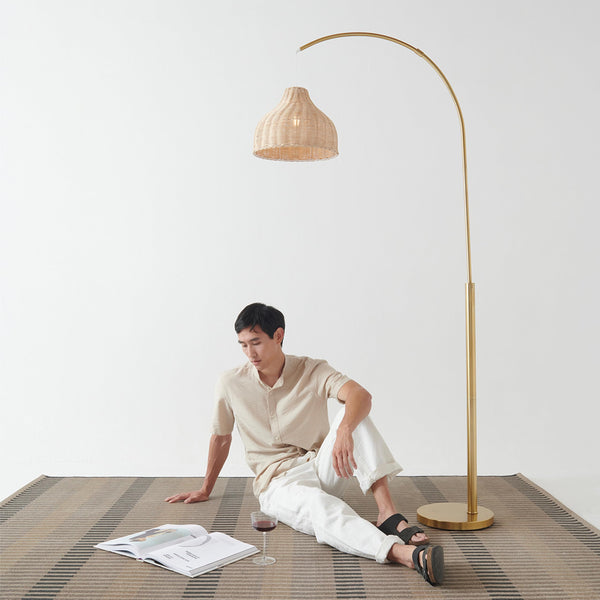 Arc Floor Lamp with Wicker Shade