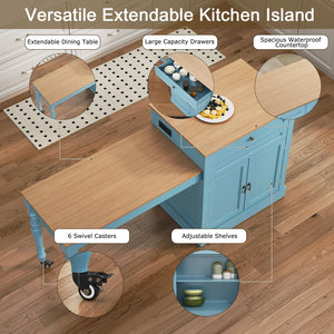 Extendable Kitchen Island with Charging Station & Storage