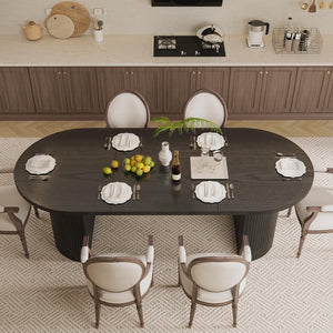 70.8 Inch Oval Dining Table for 4-6 | Modern Kitchen Table with Fluted Wood Strip Base