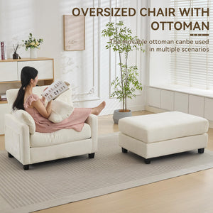 Chenille Chaise Lounge Chair with Ottoman