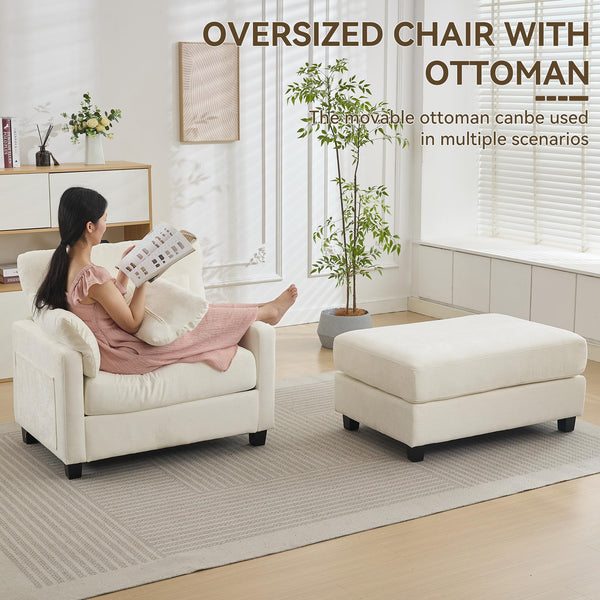 Chenille Chaise Lounge Chair with Ottoman
