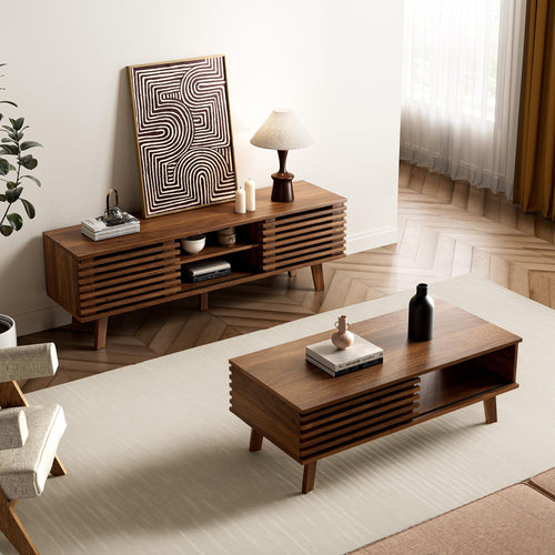 Mid-Century Coffee Table & TV Stand Set – Walnut